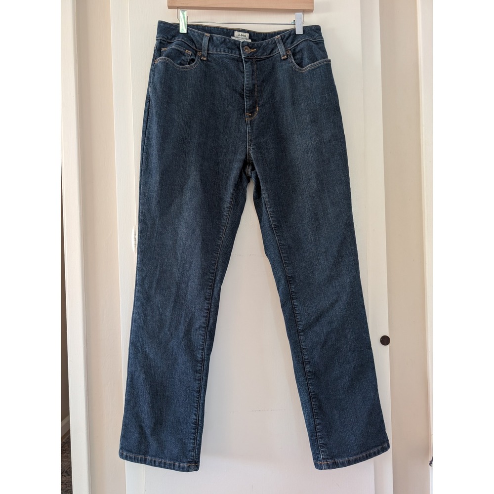 LL Bean Flannel Lined Jeans Womens 14 Reg Classic Fit Straight Dark Wash Denim
